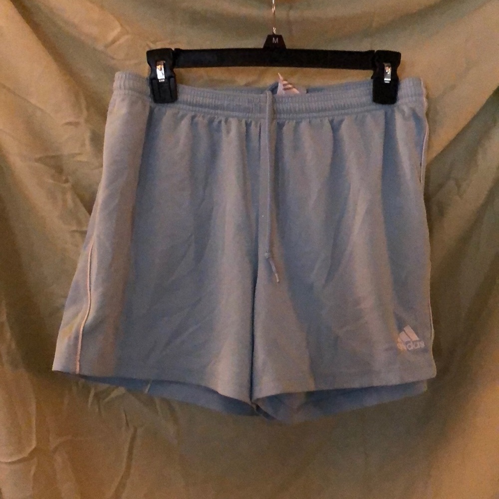 Baby blue adidas shorts